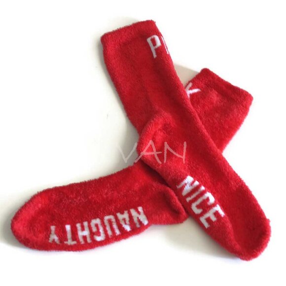 Victoria's Secret PINK Fuzzy Socks Naughty Nice NWOT - Picture 6 of 7